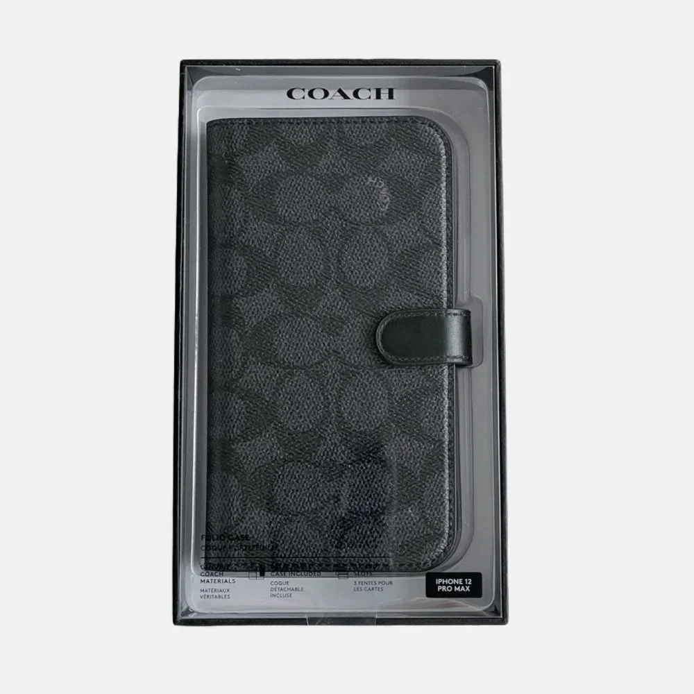 Coach Black Signature Canvas Folio Phone Case